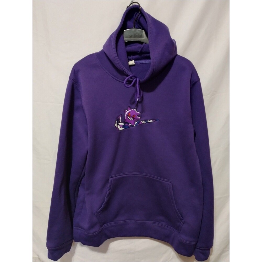 Custom Purple Gengar Embroidered Center Swoosh Hoodie Sweatshirt-Large